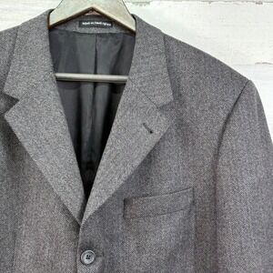 Fenzia Mens Grey Herringbone Wool Blazer Jacket 42L 3-Button Tweed Professor
